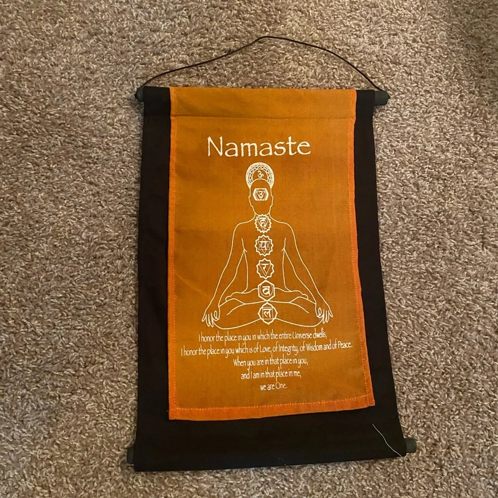 🐠 Orange and Black Namaste Wall Hanging/Scroll. NWT.